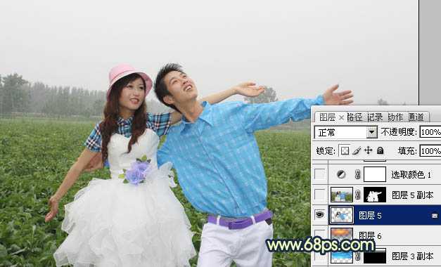 Photoshop将偏灰的情侣图片增加晨曦效果