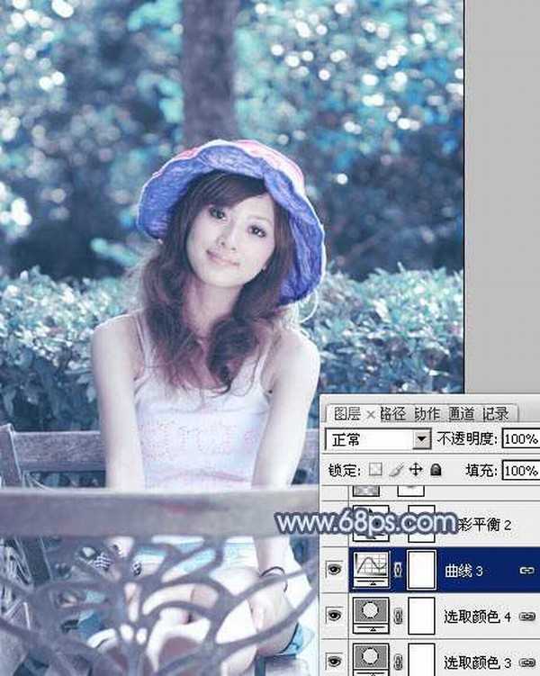 Photoshop为外景美女图片打造出甜美的青蓝色