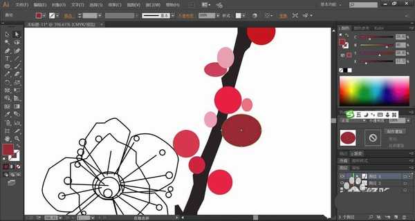 ai怎么绘制一支鲜艳的梅花? ai梅花的画法